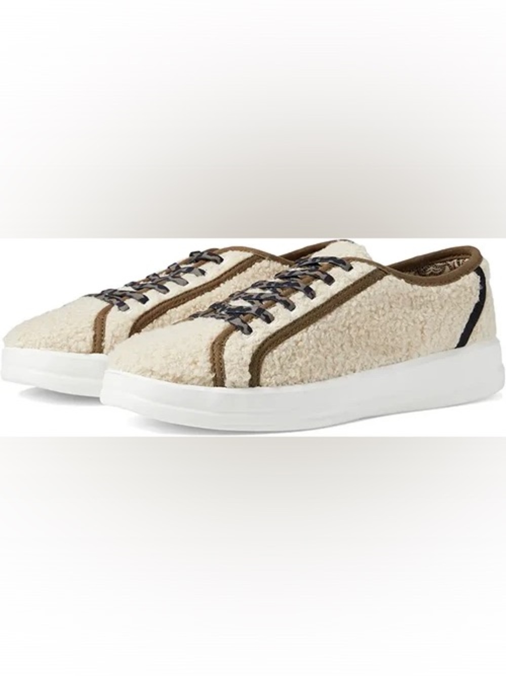 Hey Dude - Cream Sherpa Sneakers with Brown Trim
